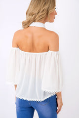 White Crochet Front Halter Neck Top - Lacie