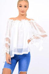 White Mesh Bardot Top - Keelie