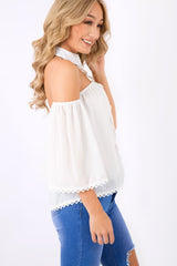 White Crochet Front Halter Neck Top - Lacie