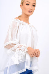 White Mesh Bardot Top - Keelie