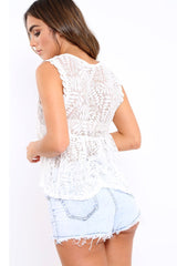 White Lace Peplum Top - Tayten
