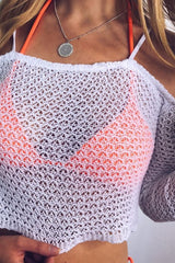 White Knitted Bardot Crop Top - Inari