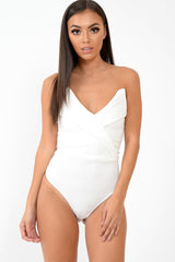 White Cross Over Bardot Bodysuit - Sahari