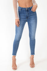 Blue Back Rip Raw Hem Skinny Jeans - Ottilie