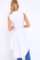 White Dip Hem Sleeveless Shirt - Kiannah