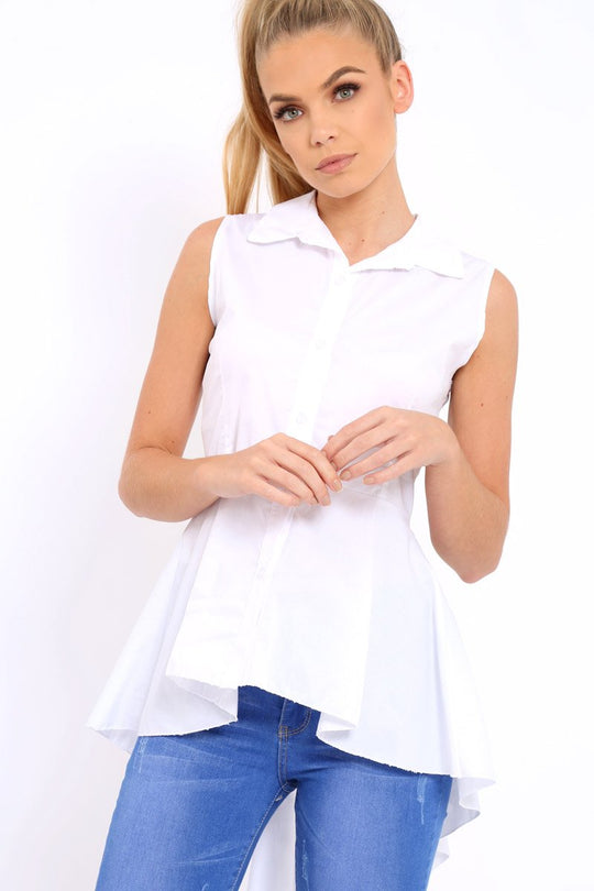 White Dip Hem Sleeveless Shirt - Kiannah