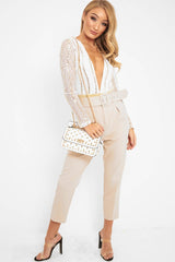 White Gold Sequin Plunge Bodysuit - Dreah