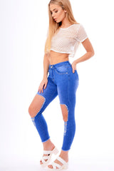 White Fishnet Short Sleeved Crop Top - Ebony