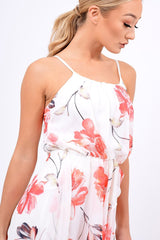 White Floral Dip Hem Maxi Dress - Raina