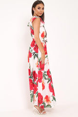 White Floral Frill Sleeve Maxi Dress - Persia