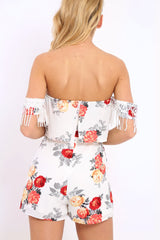 White Floral Lace Trim Playsuit - Tamika
