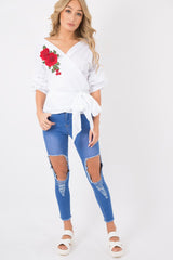 White Wrap Around  Tie Waist Top - Rhianna