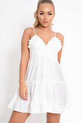 White Embroidered Babydoll Skater Dress - Giavonna