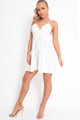 White Embroidered Babydoll Skater Dress - Giavonna