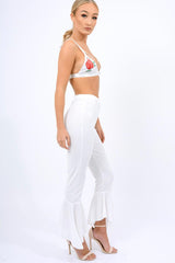 White Frill Hem Trousers - Payton