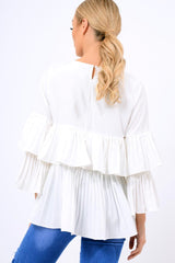 White Frill Bell Sleeve Blouse - Kalea