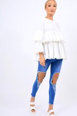 White Frill Bell Sleeve Blouse - Kalea