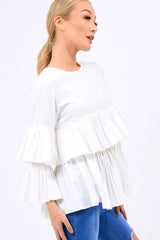 White Frill Bell Sleeve Blouse - Kalea