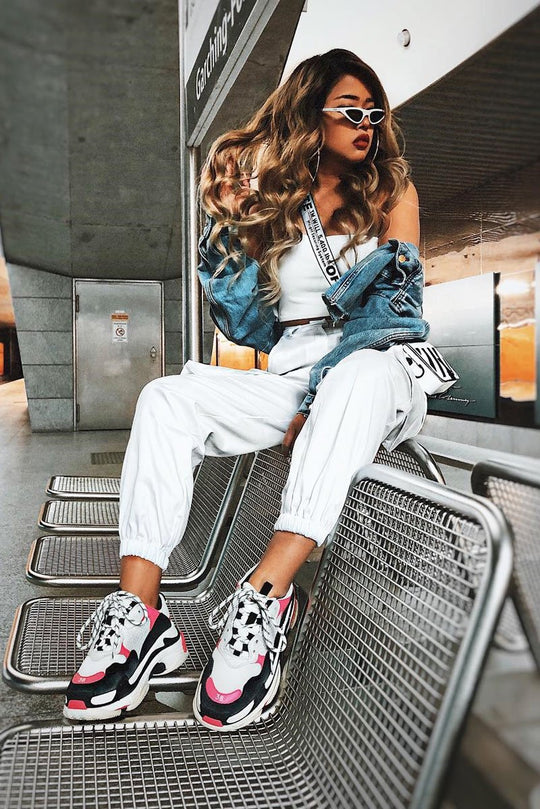 White Pocket High Waist Cargo Cuffed Trousers - Galya