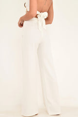 White High Waisted Wide Leg Button Front Trousers - Gidget