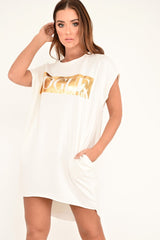 White Gold Vogue Slogan Oversized T-shirt - Breah