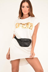 White Gold Vogue Slogan Oversized T-shirt - Breah