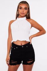 White Halter Neck Tie Backless Top - Ciarah