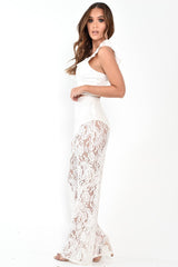 White Lace High Waist Wide Leg  Trousers - Irina