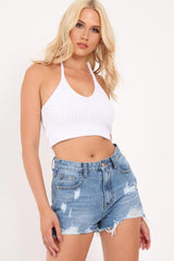 White Knitted Halterneck Crop Top - Jacia