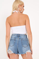 White Knitted Halterneck Crop Top - Jacia