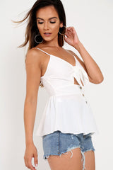 White Tie Front Button Up Cami Top - Jet
