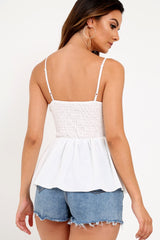 White Tie Front Button Up Cami Top - Jet