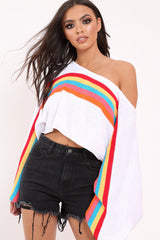 White Jumper with Stripe Rainbow Middle Jumper - Dasie