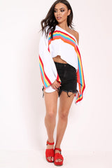 White Jumper with Stripe Rainbow Middle Jumper - Dasie