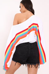 White Jumper with Stripe Rainbow Middle Jumper - Dasie