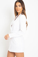 White Button Front Belted Blazer Dress - Justyne