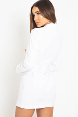 White Button Front Belted Blazer Dress - Justyne