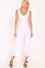 White Sleeveless Button Down Culotte Jumpsuit - Kalanni