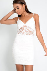 White Lace Plunge Bodycon Dress - Kally