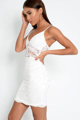 White Lace Plunge Bodycon Dress - Kally