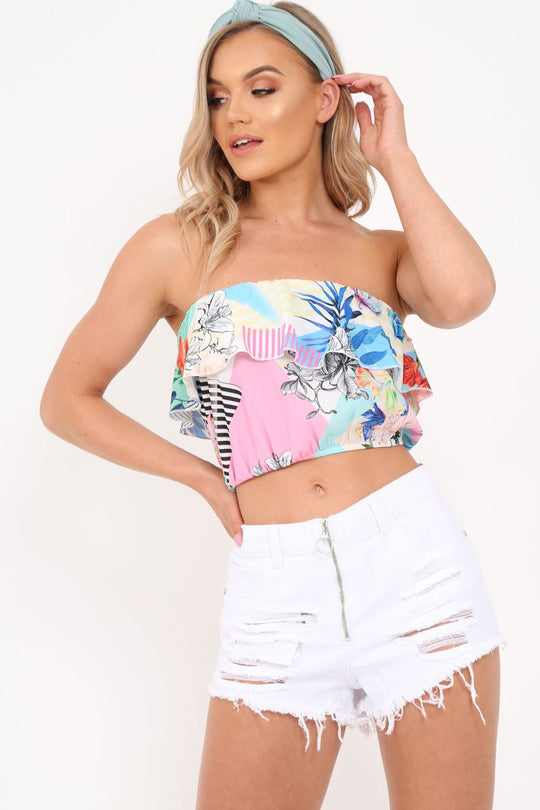 White Ring Zip Front Distressed Denim Shorts - Kamea