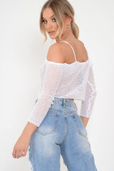 White Knitted Bardot Crop Top - Inari
