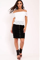 White Lace Frill Bardot Top - Aarin