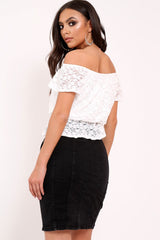 White Lace Frill Bardot Top - Aarin