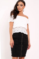White Lace Frill Bardot Top - Aarin