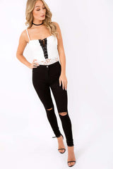 White Tie Front Lace Bodysuit - Tiana