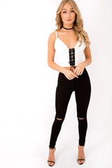White Lace Up Crop Top - Cindi