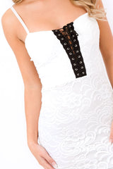 White Floral Lace Up Front Mini Dress - Maci