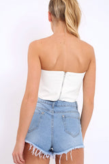 White Eyelet Lace Up Bandeau Crop Top - Jolene