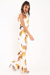 White Leaf Print Twist Front Belted Jumpsuit - Rainn